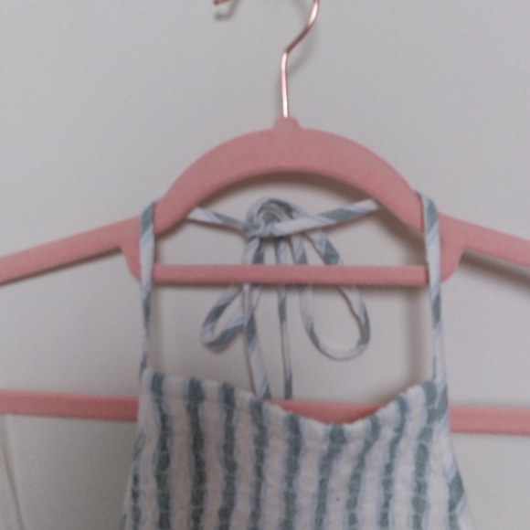 American Eagle Green and White Striped Linen Blend Halter Crop Top Size Small - Picture 4 of 8
